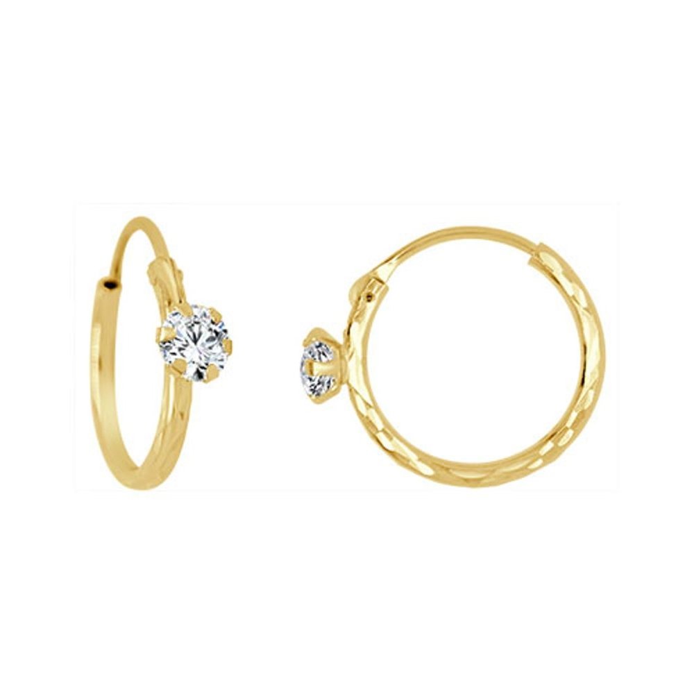 Thin Hoop Earring Endless Cubic Zirconia Yellow Gold 14k